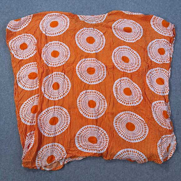 Orange Swim Coverup Tunic One Size Drawstring Orange White Hand Made Rayon Flowy - Picture 6 of 6